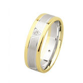 9ct White & Yellow Gold Wedding Band with Diamond Stone